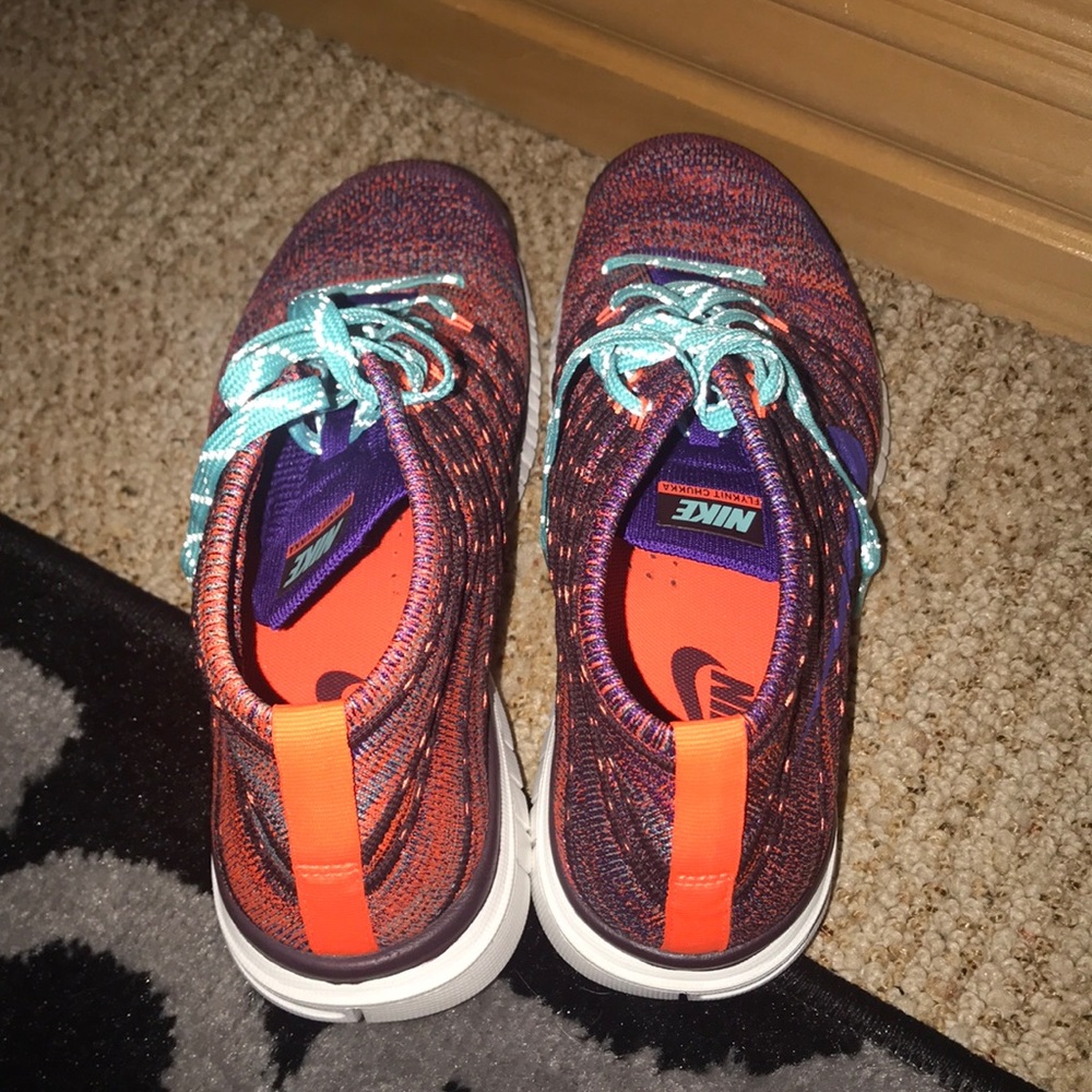 Nike Women’s Multi-Color Flyknit Sneakers with Purple Swoosh - Picture 2 of 5